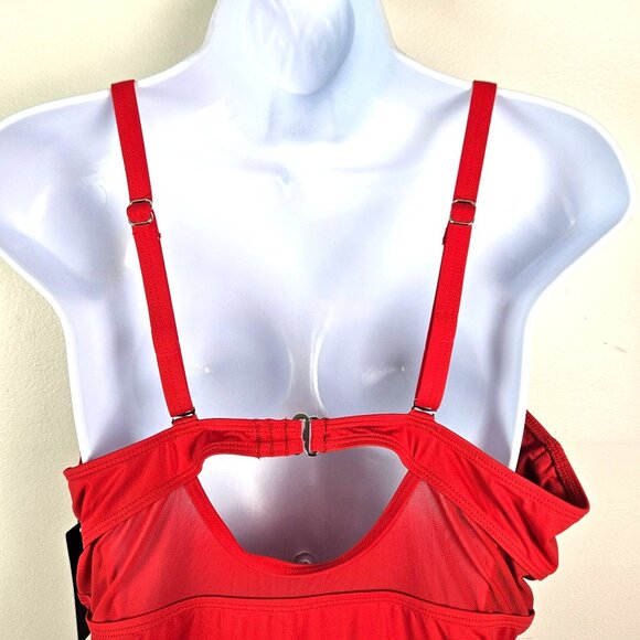 Tempt Me Womens Red One Piece Swimsuit Size XXL Ruched Tummy Control & Cutout - Picture 8 of 10